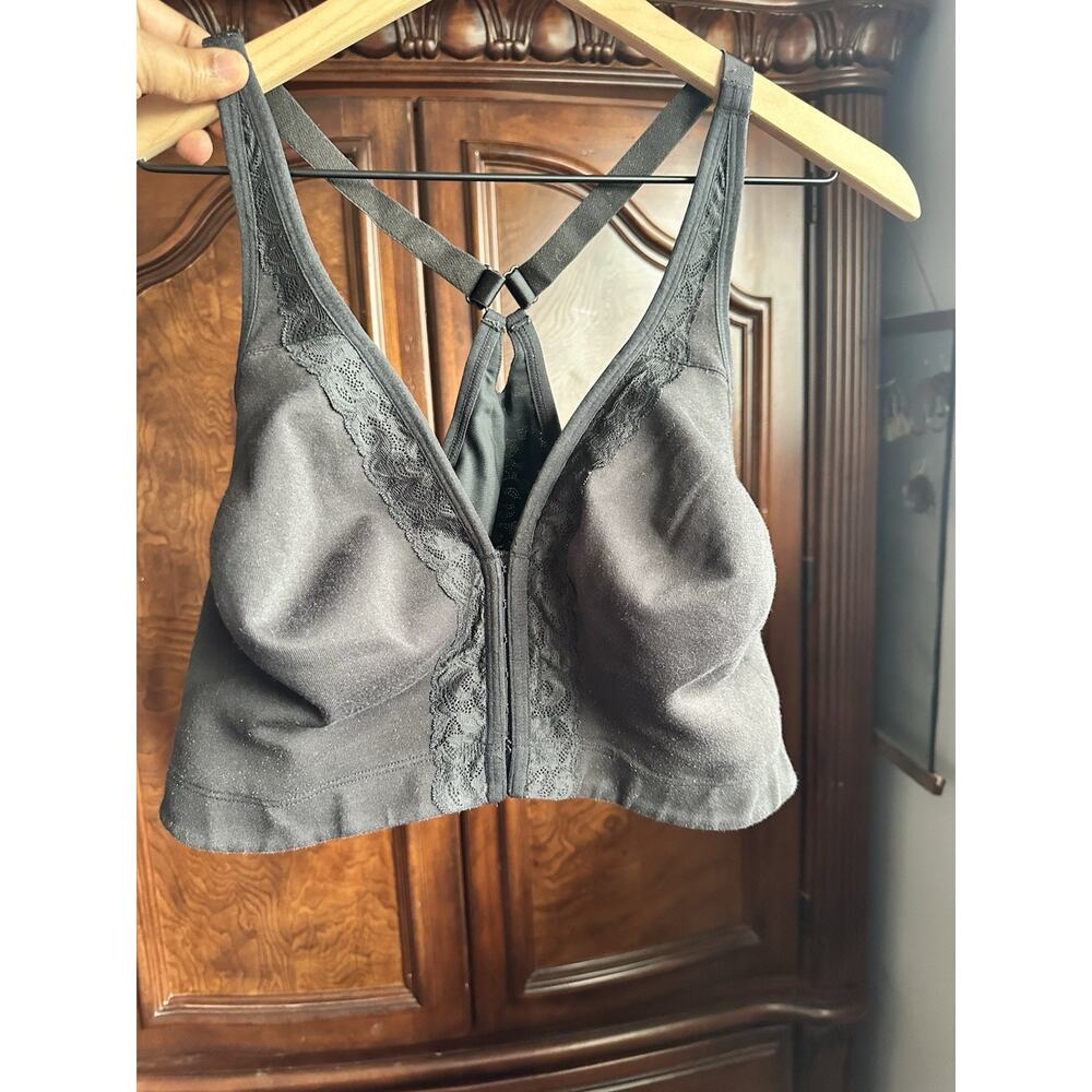 Cacique Black Full Coverage Bra 44DDD Wireless Adjustable Strap Lace